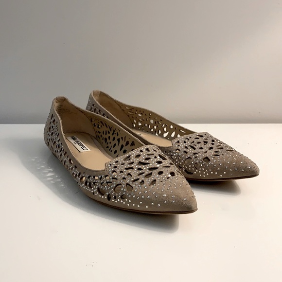 Karl Lagerfeld Size 8.5 US Hand Embroidered Crystal and Genuine Suede Flats - Picture 1 of 10